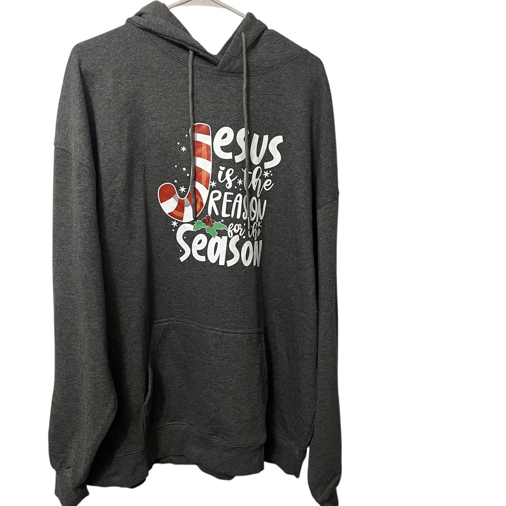 SHEIN Womens Jesus is the Reason for the Season Candy Cane Christmas Hoodie 2XL